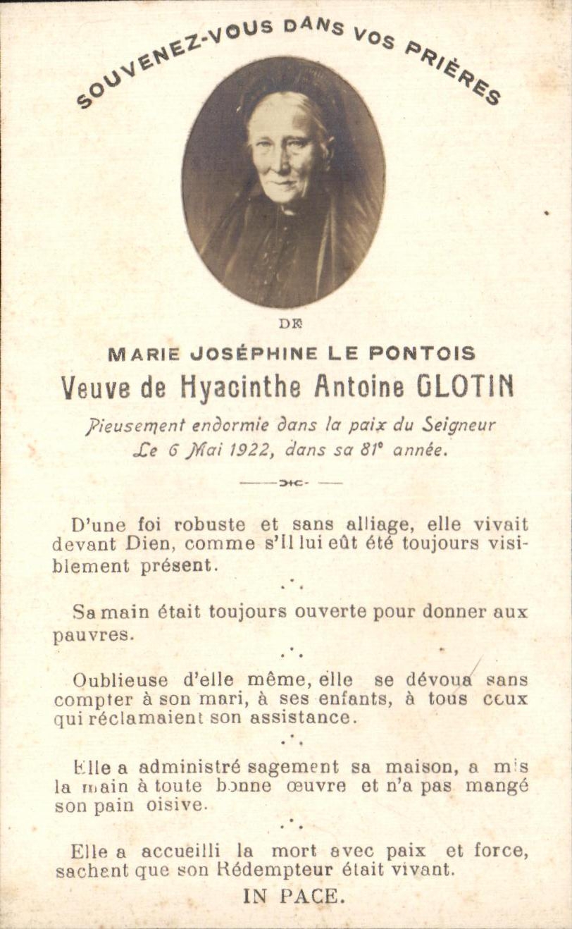 Holy picture Hyacinthe Antoine GlotinMarie Josephine Pontois