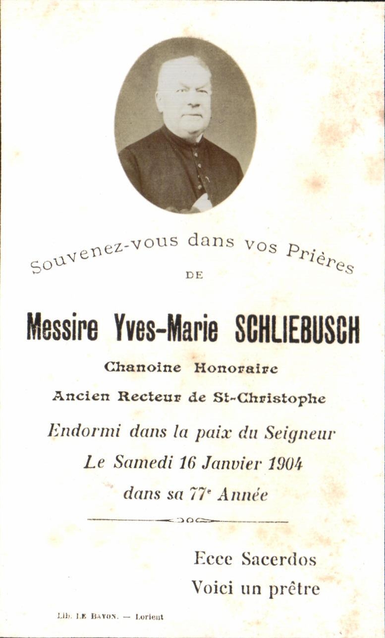 Holy picture Lord Yves Marie Schliesbusch Canon honorary Former vice-chancellor of Saint Christophe