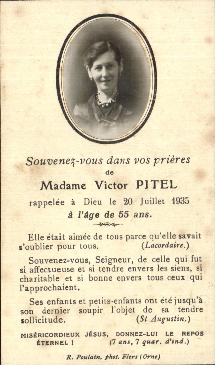 Holy picture Mrs Victor Pitel