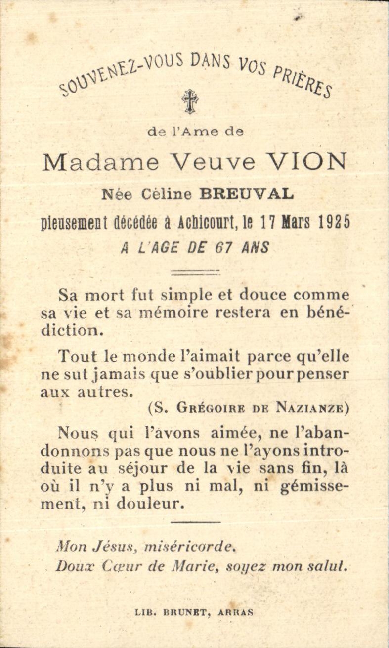 Widowed image pieuseMadame vion Celine Breuval Achicourt