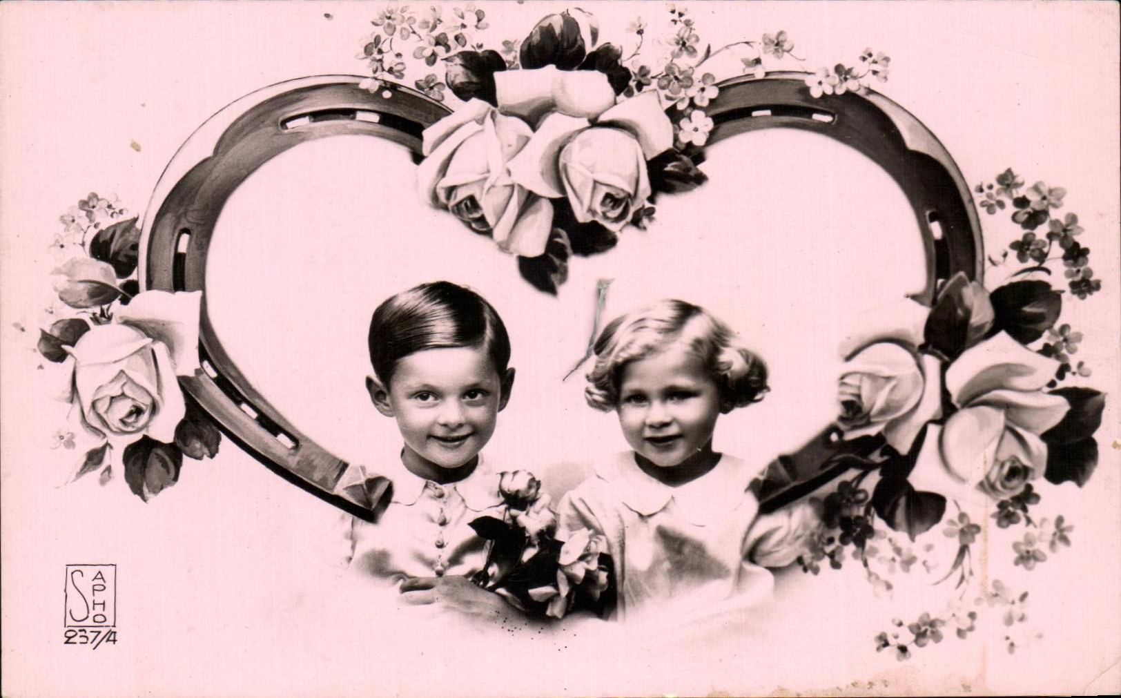 CPA Fantasy Children Heart Flowers