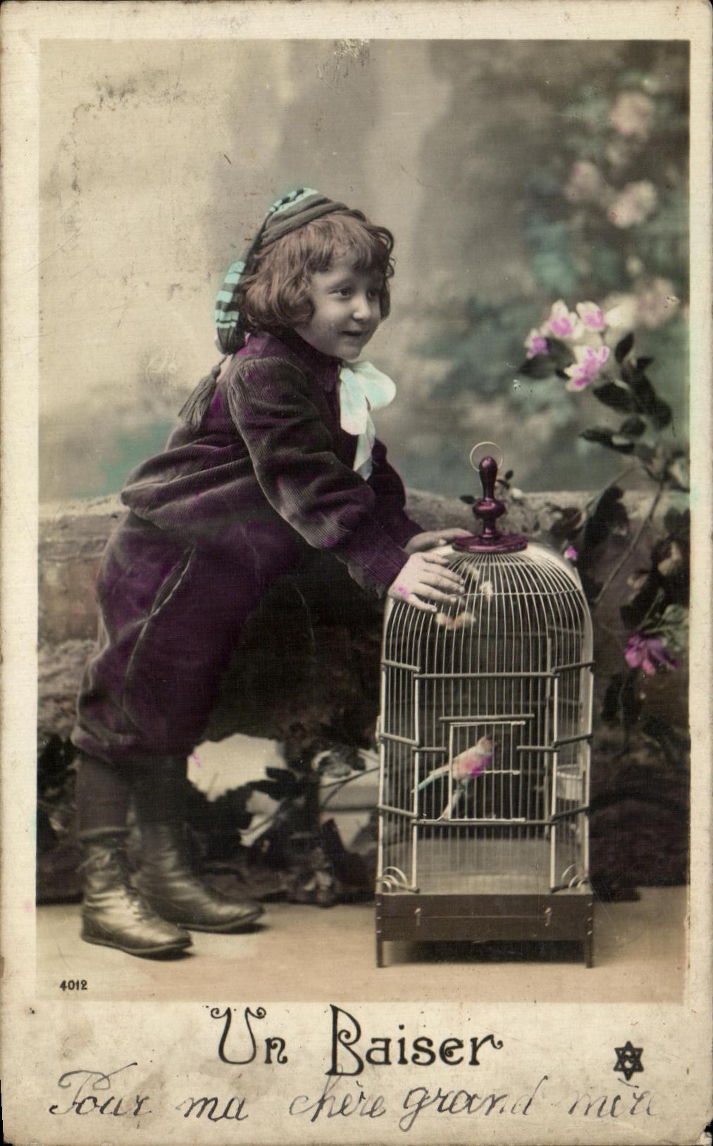 CPA Fantaisie Enfant Oiseau Un baiser