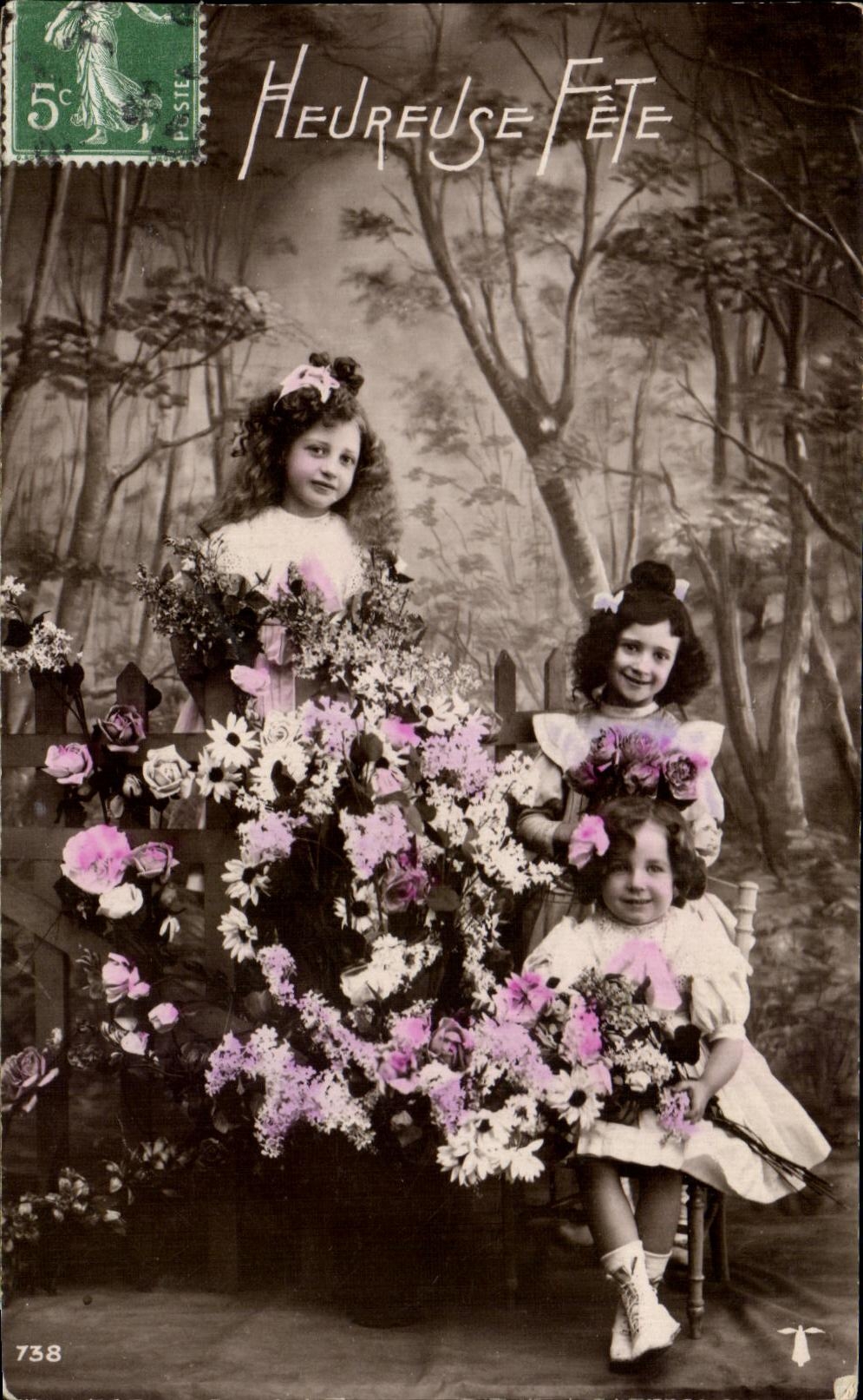 CPA Fantaisie Fleurs Enfants Filles 