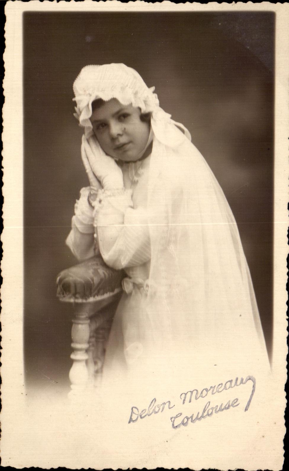 CARTE PHOTO Enfant Communiante Folklore Delon Moreau Toulouse 