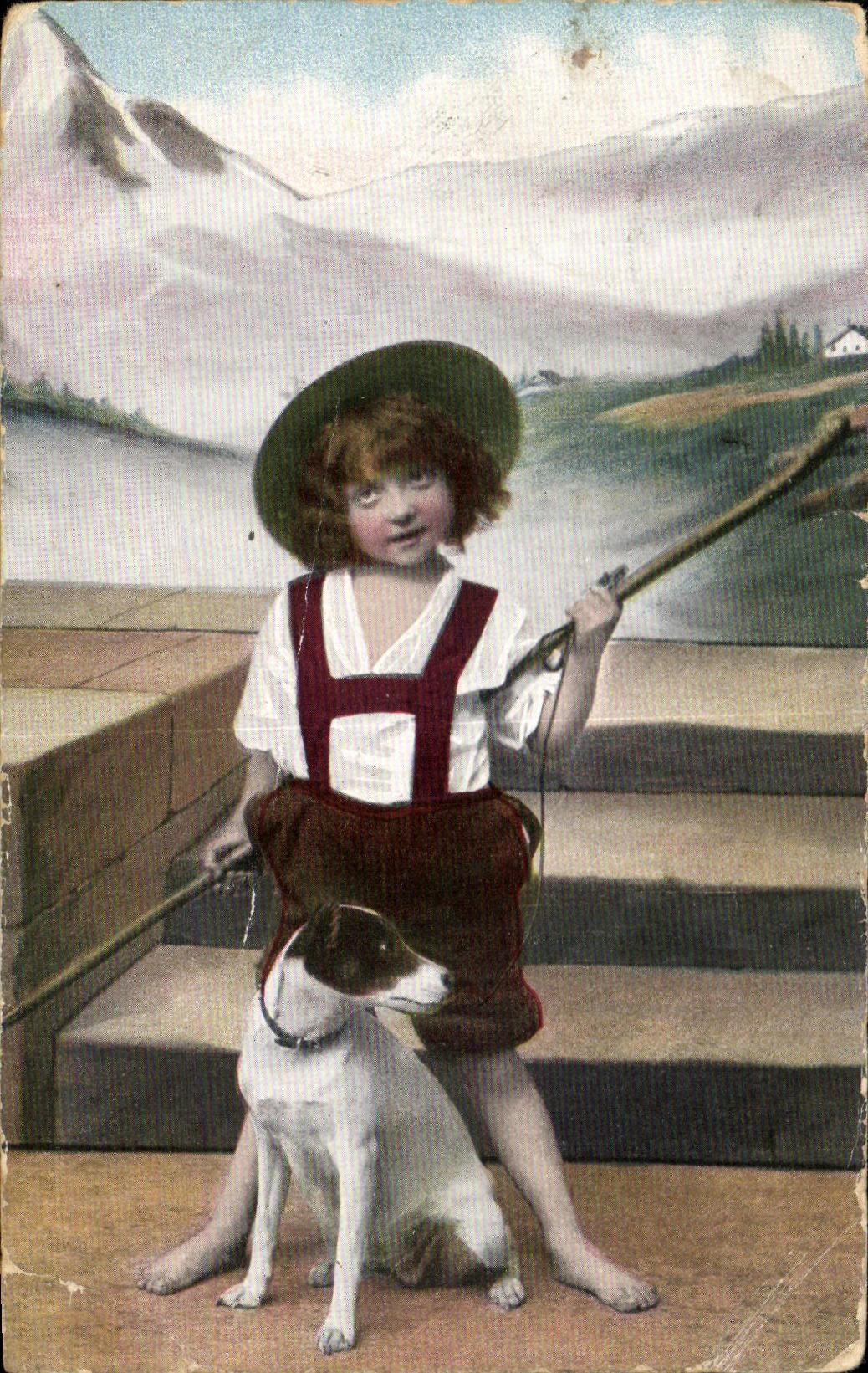 CPA Enfant Chien Berger 