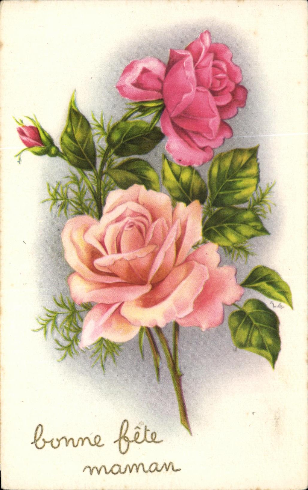 CPA Fantaisie Fleurs Roses Bonne fete maman