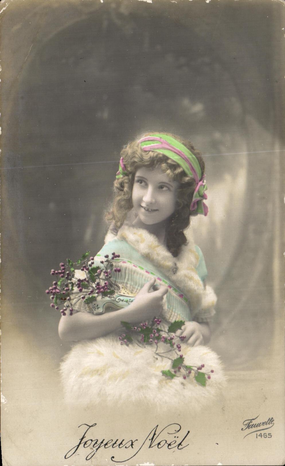 CPA Fantaisie Fleurs Enfant Fille Joyeux Noel