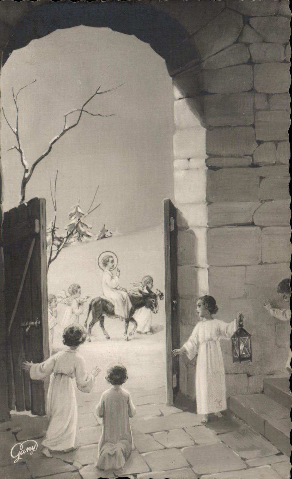 CPA Fantaisie Enfants Ane Jesus 