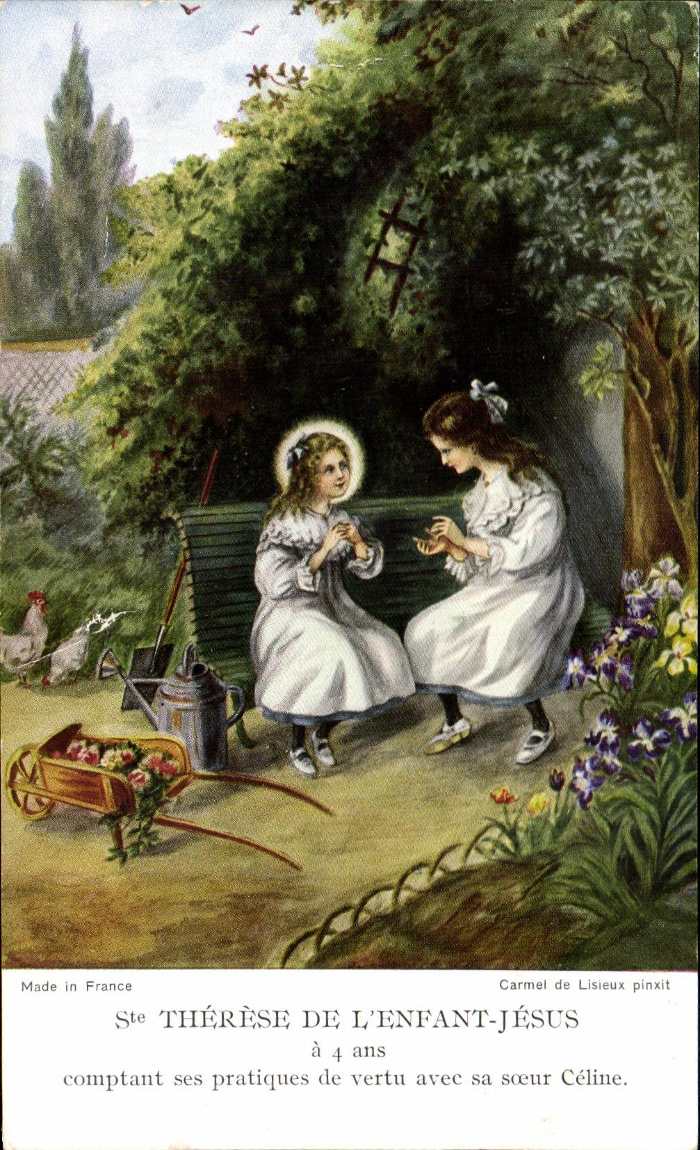 CPA Fantaisie Therese De l'Enfant Jesus Comptant ses Pratiques de Vertu Avec Sa Soeur Celine Lisieux