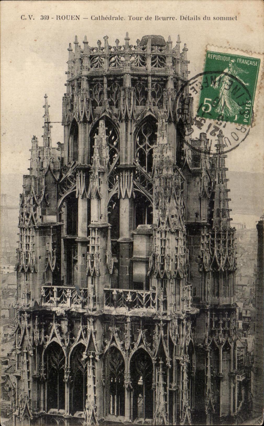 CPA Rouen Cathedral Tower of Butter Details of the top