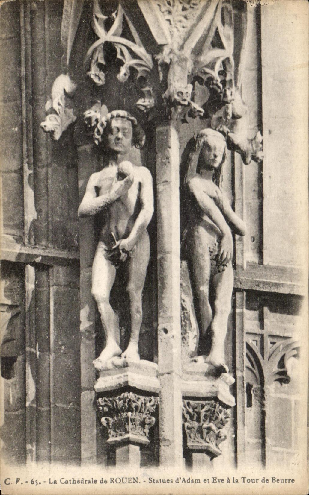 CPA the Cathedral of Rouen Statues of Adam and Eve to the Butter tower