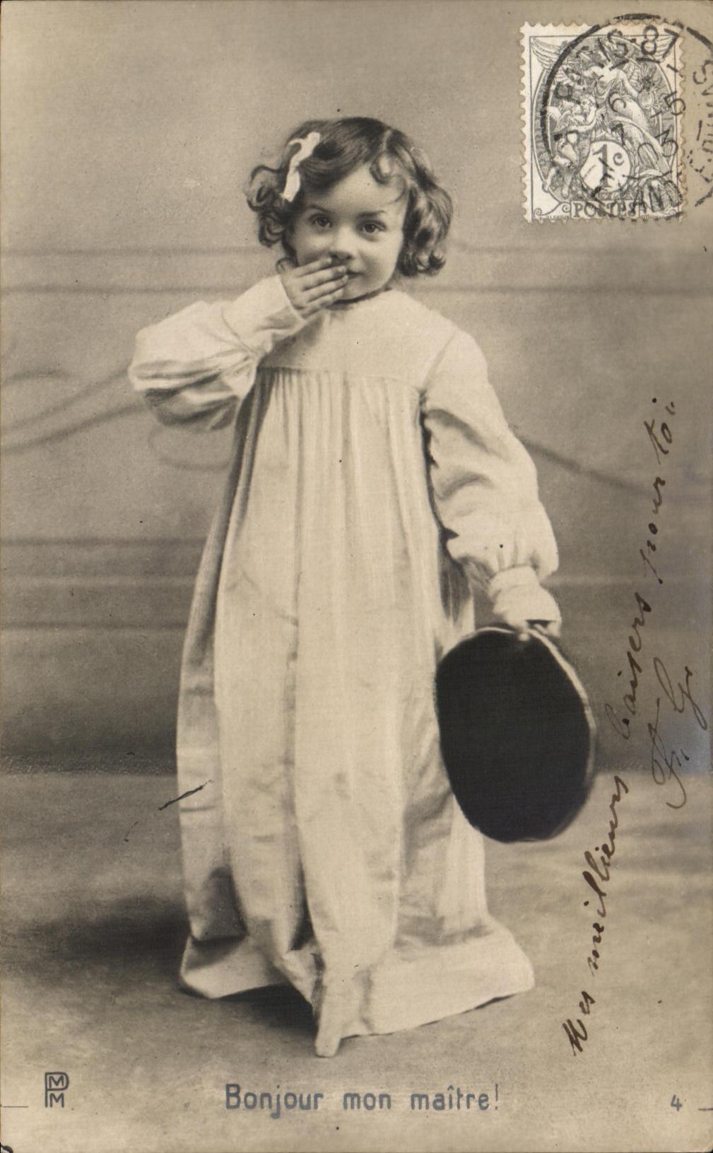 CPA Fantaisie Enfant Bonjour mon maitre !