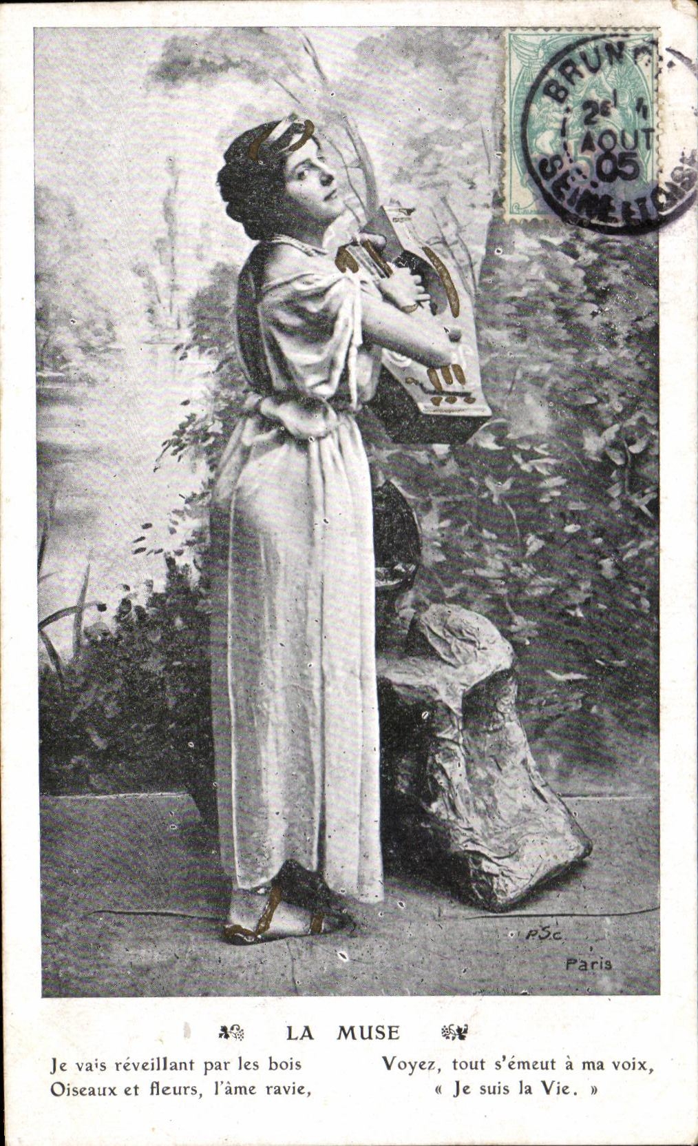 CPA Fantaisie Femme La muse la lyre