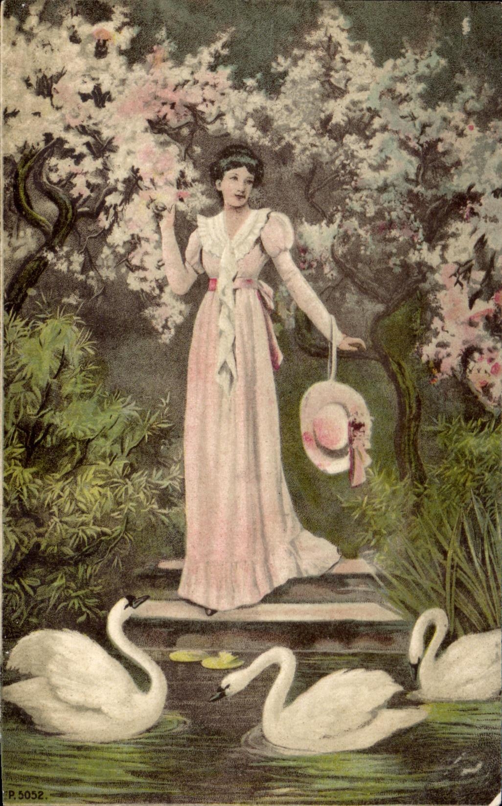 CPA Fantaisie Femme Cygnes