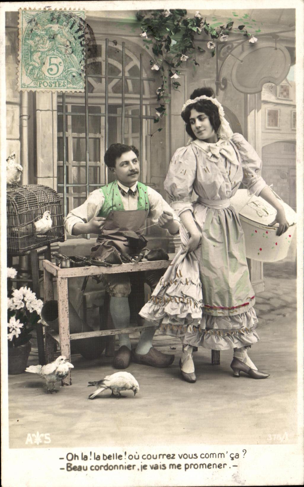 CPA Fantaisie Femme Couple Coordonnier