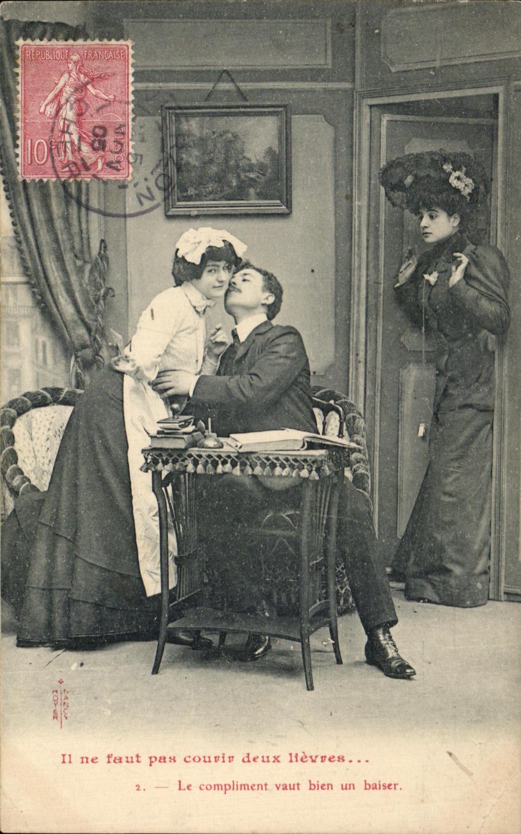 CPA Fantaisie Femme Couple Bonne 