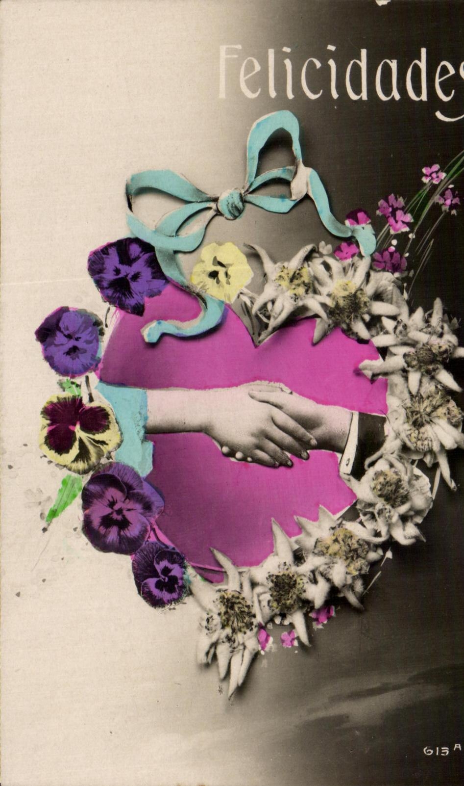 CPA Fantaisie Fluers Felicidades Coeur 