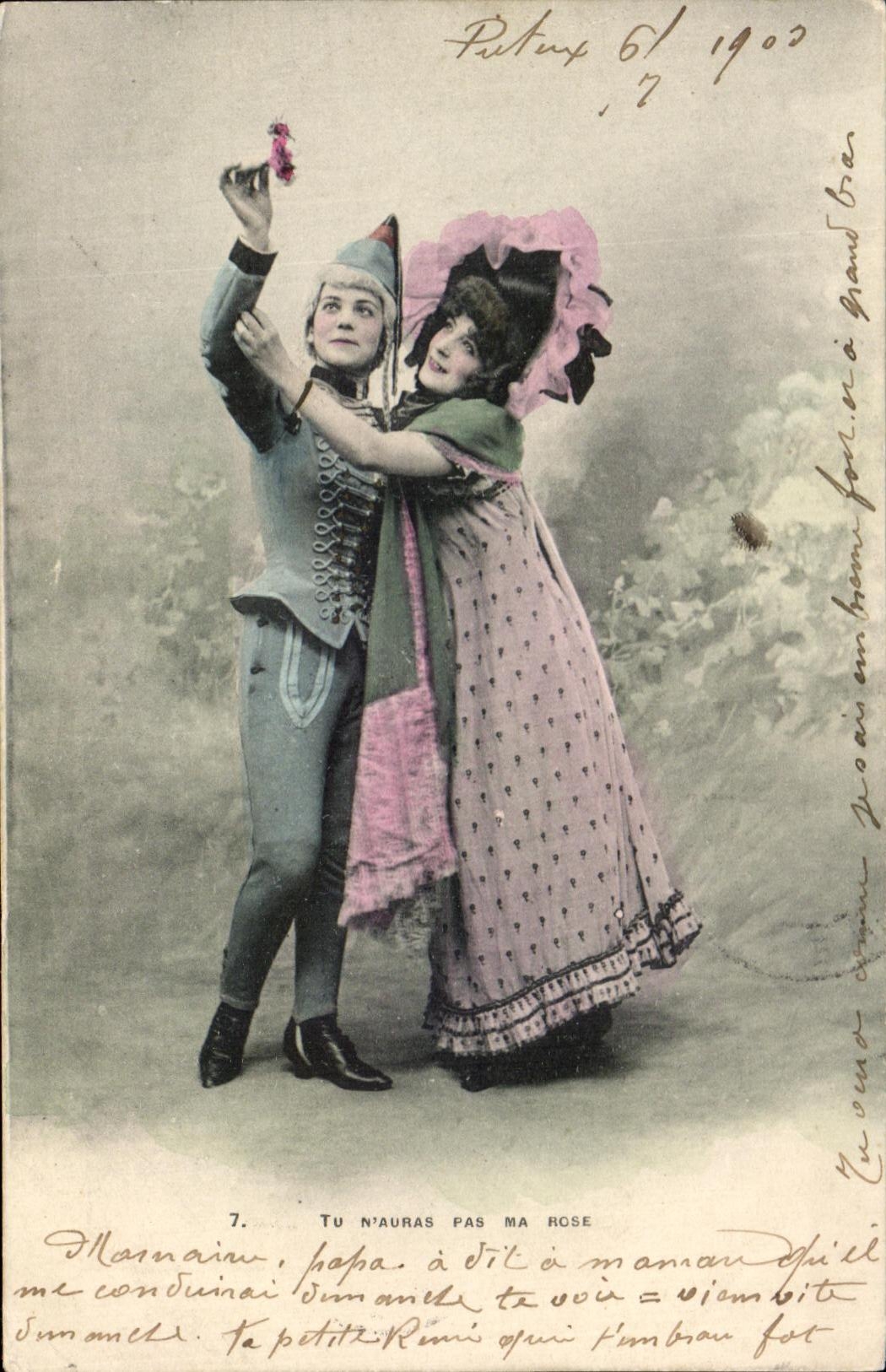 CPA Fantaisie Femme Tu n'auras pas ma rose