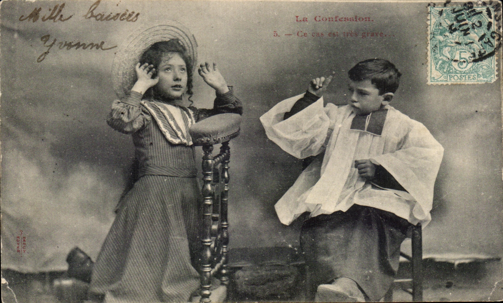 CPA Fantasy Children the confession Religion Priest