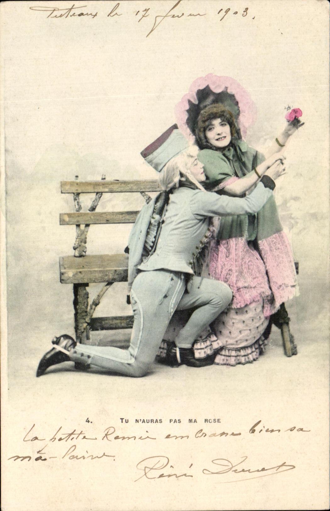 CPA Fantaisie Femme Tu n'auras pas ma rose