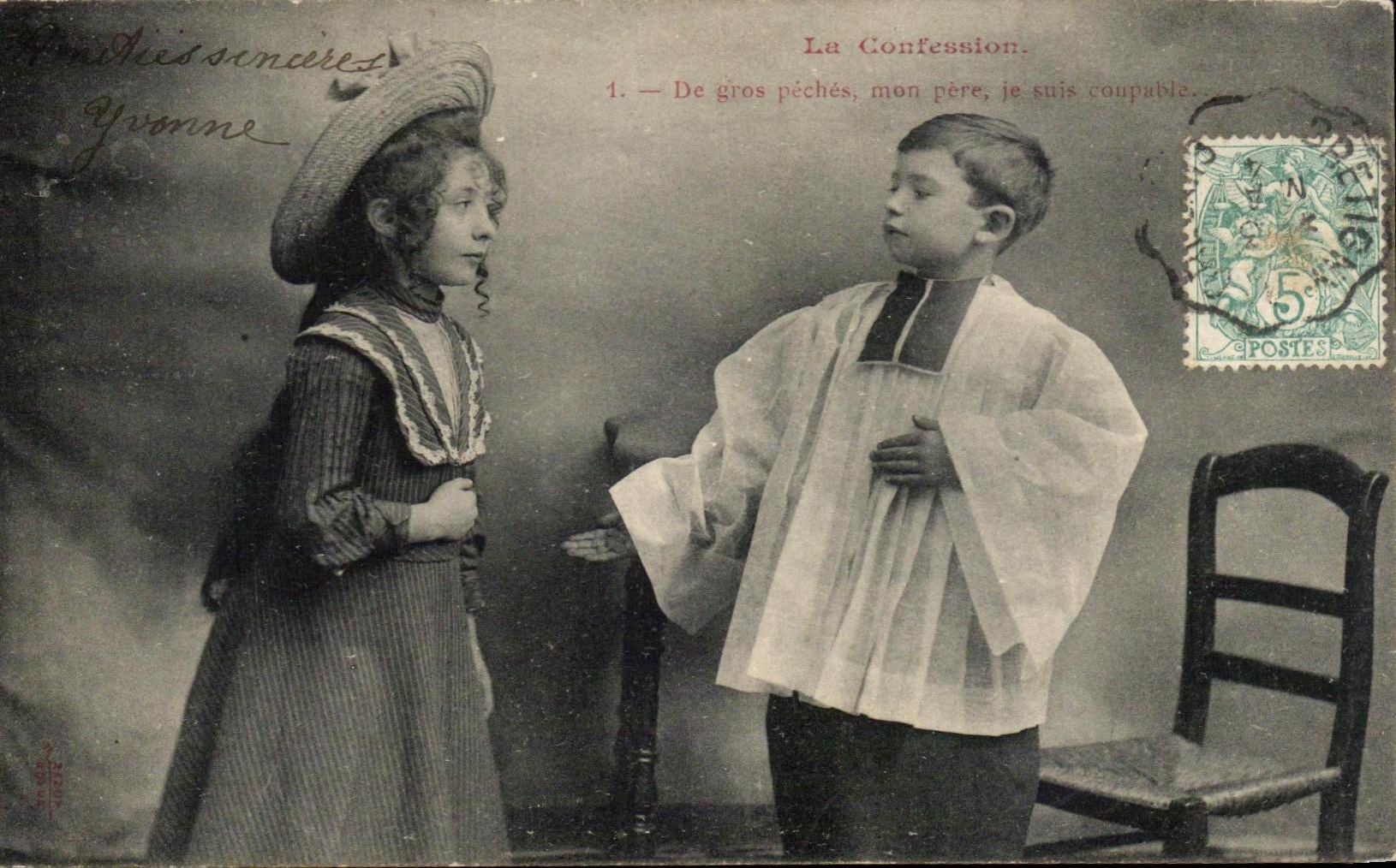 CPA Fantaisie Enfants la confession 