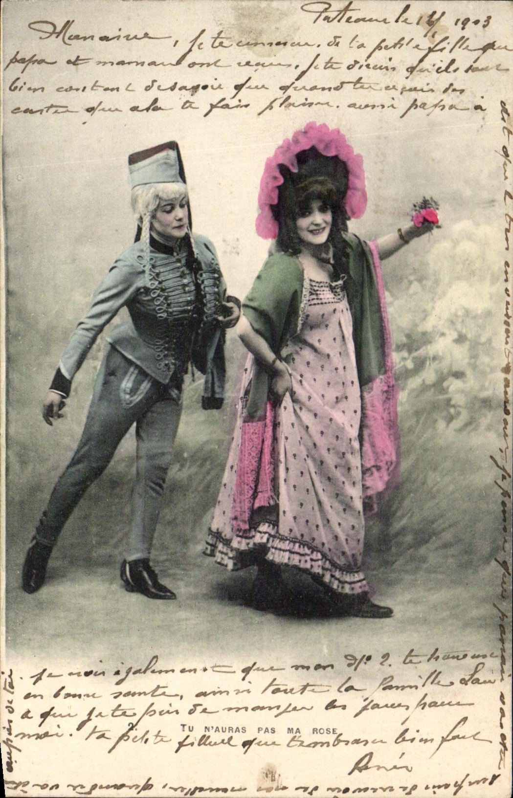 CPA Fantaisie Femme Tu n'auras pas ma rose