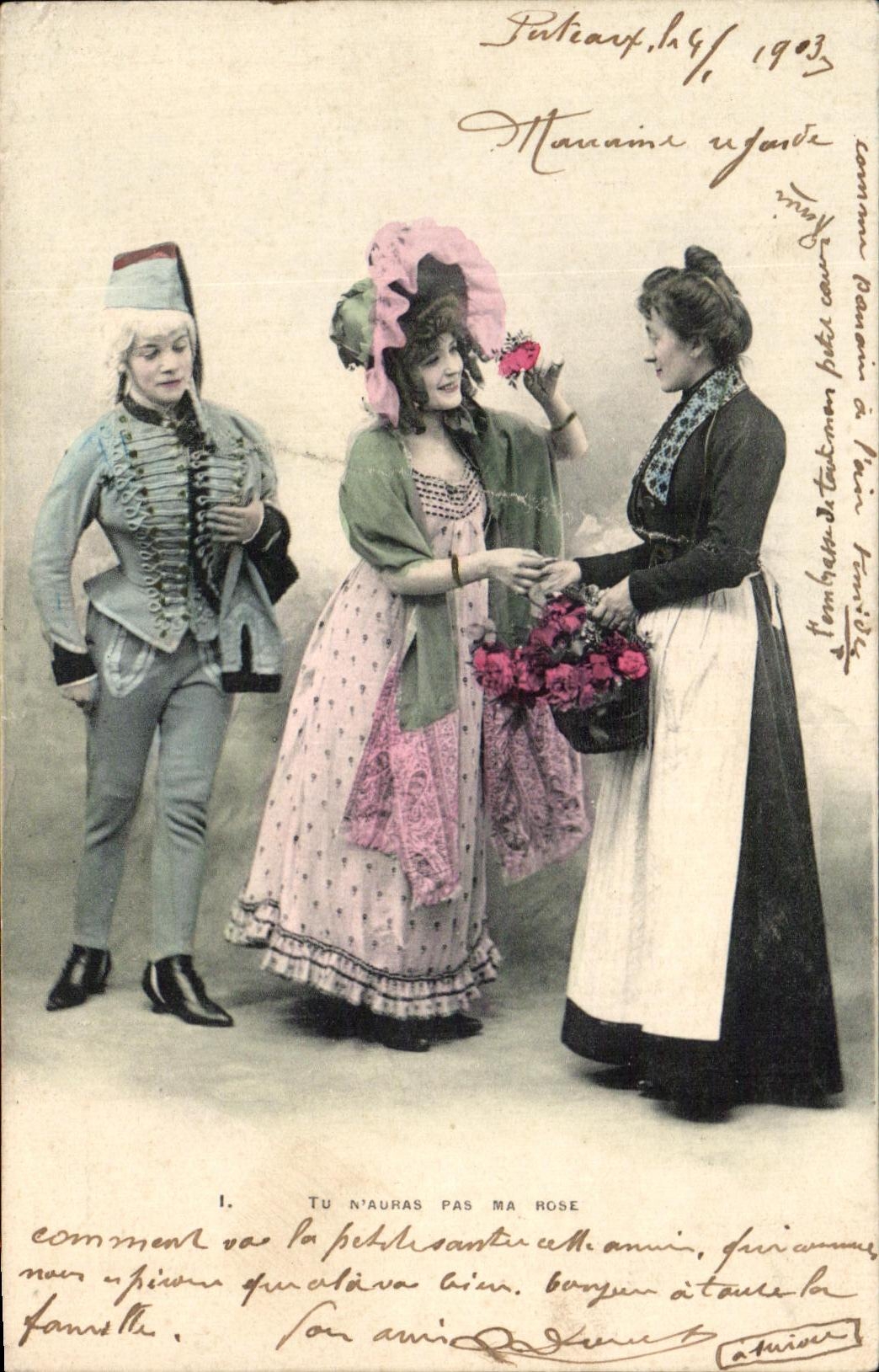 CPA Fantaisie Femme Tu n'auras pas ma rose