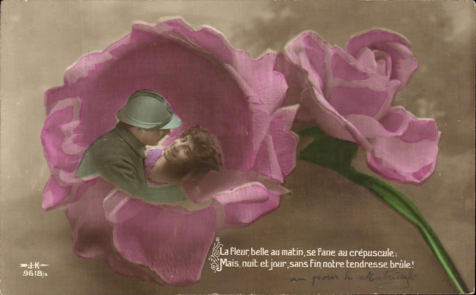 CPA Fantaisie Femme Rose Militaria