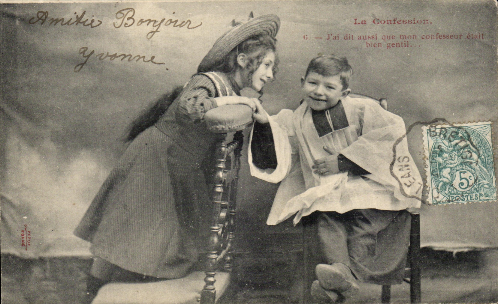 CPA Fantaisie Enfants La confession Religion Pretre