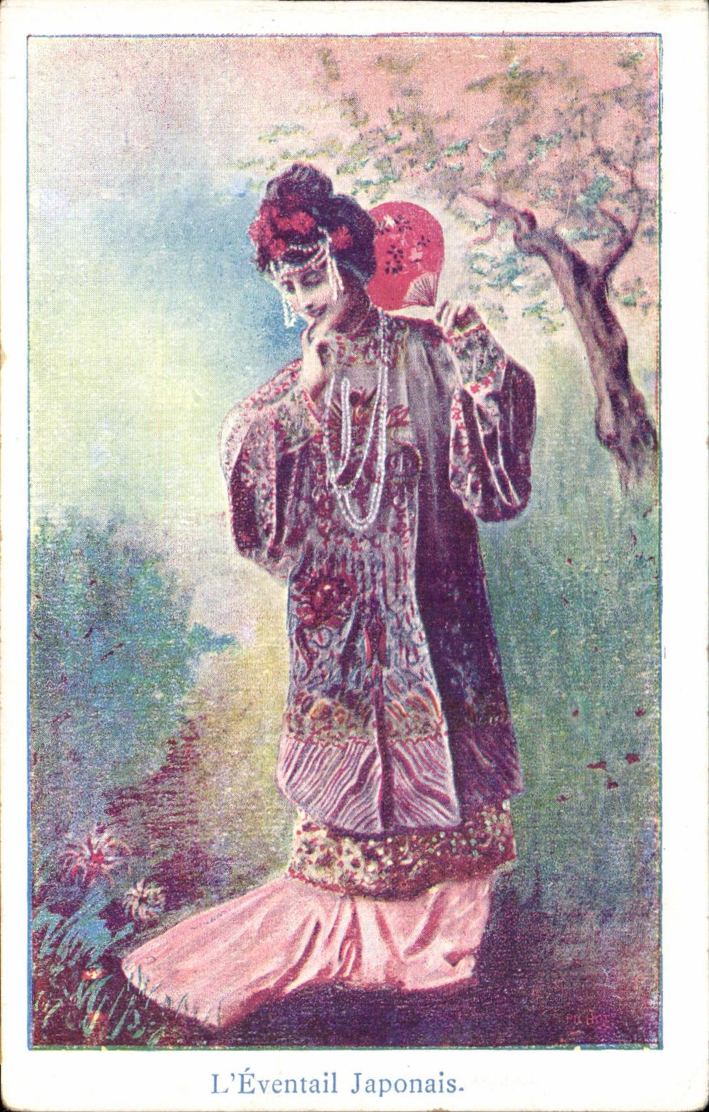 CPA Fantaisie Femme Eventail Japonais Japon Nippon