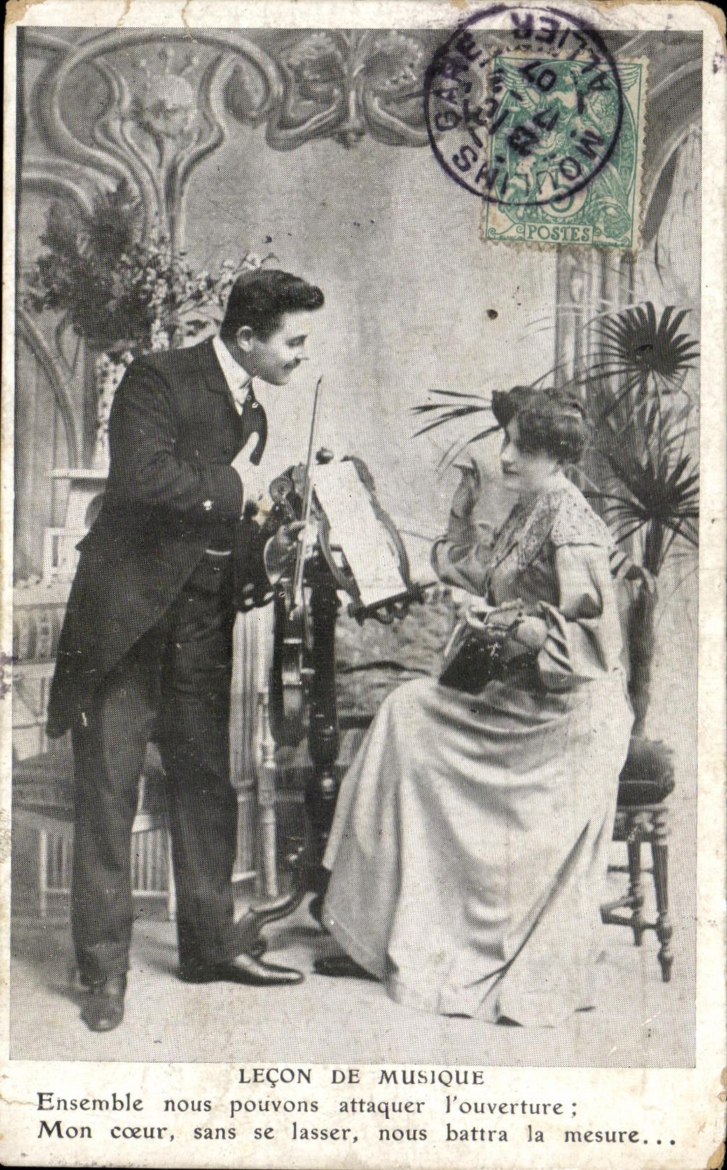 CPA Fantaisie Femme Lecon de musique Violon