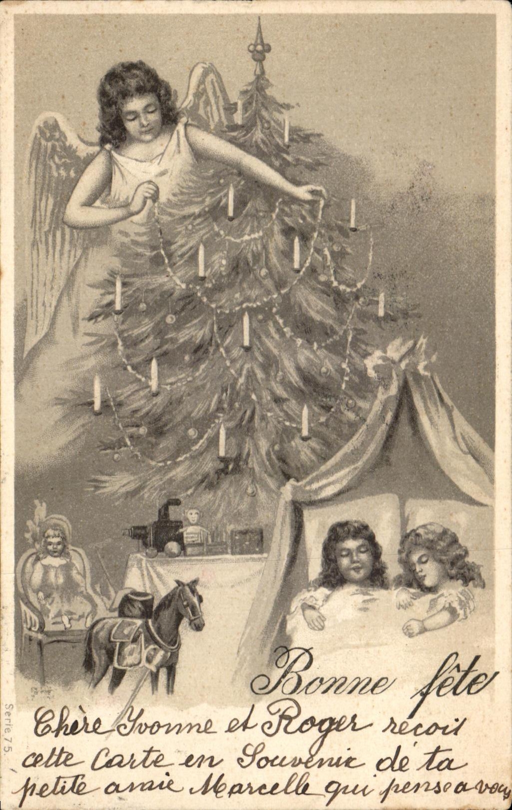 CPA Fantaisie Enfants Noel Cheval Jouets Ange 