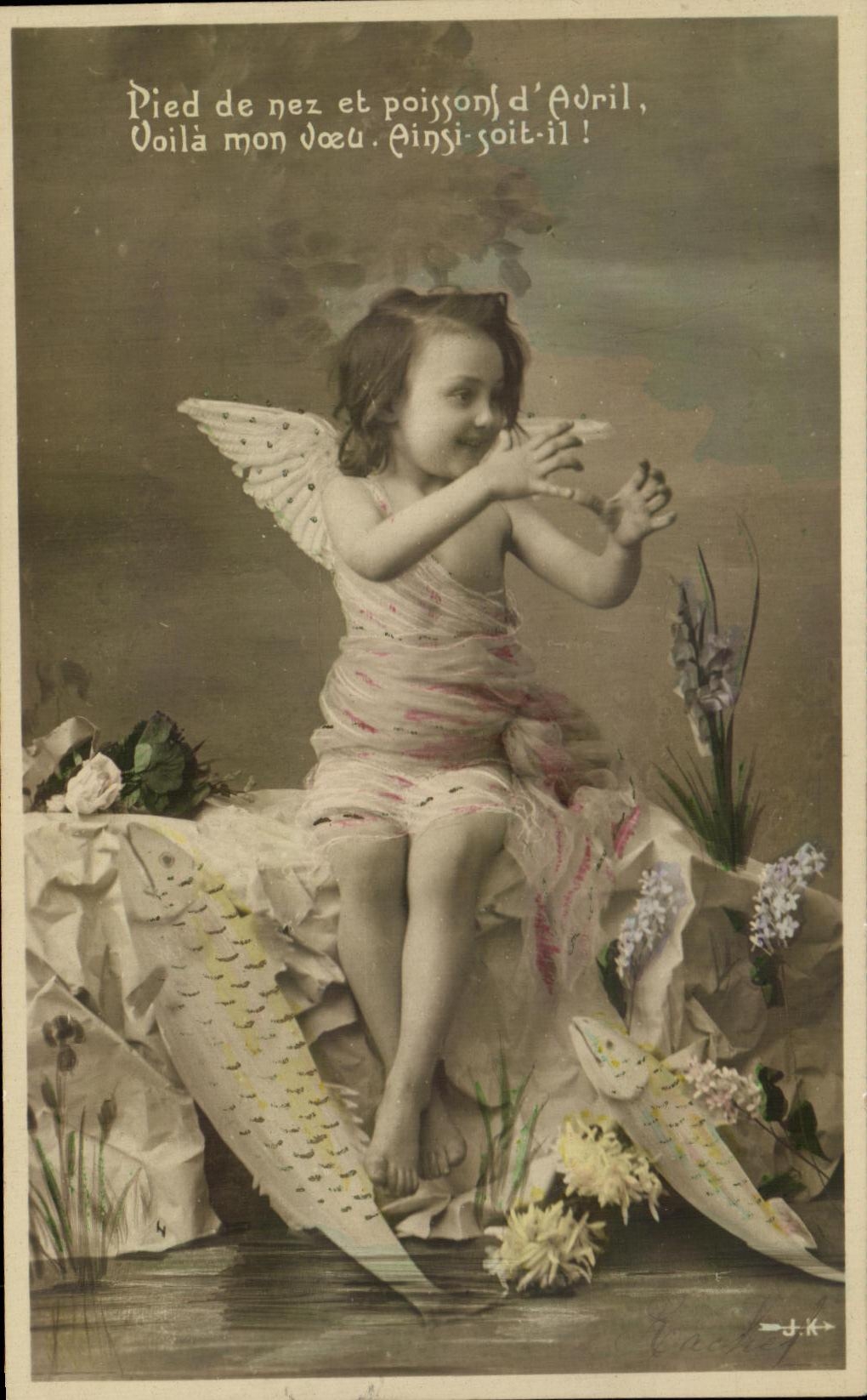 CPA Fantaisie Enfant Ange Poissons 