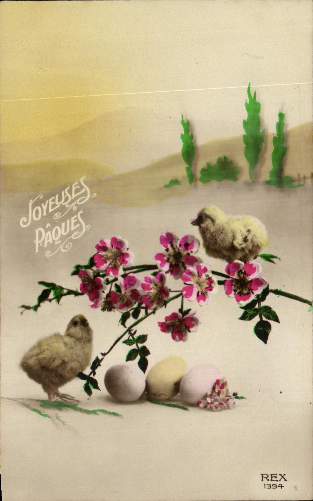 CPA Fantaisie Paques Poussins 