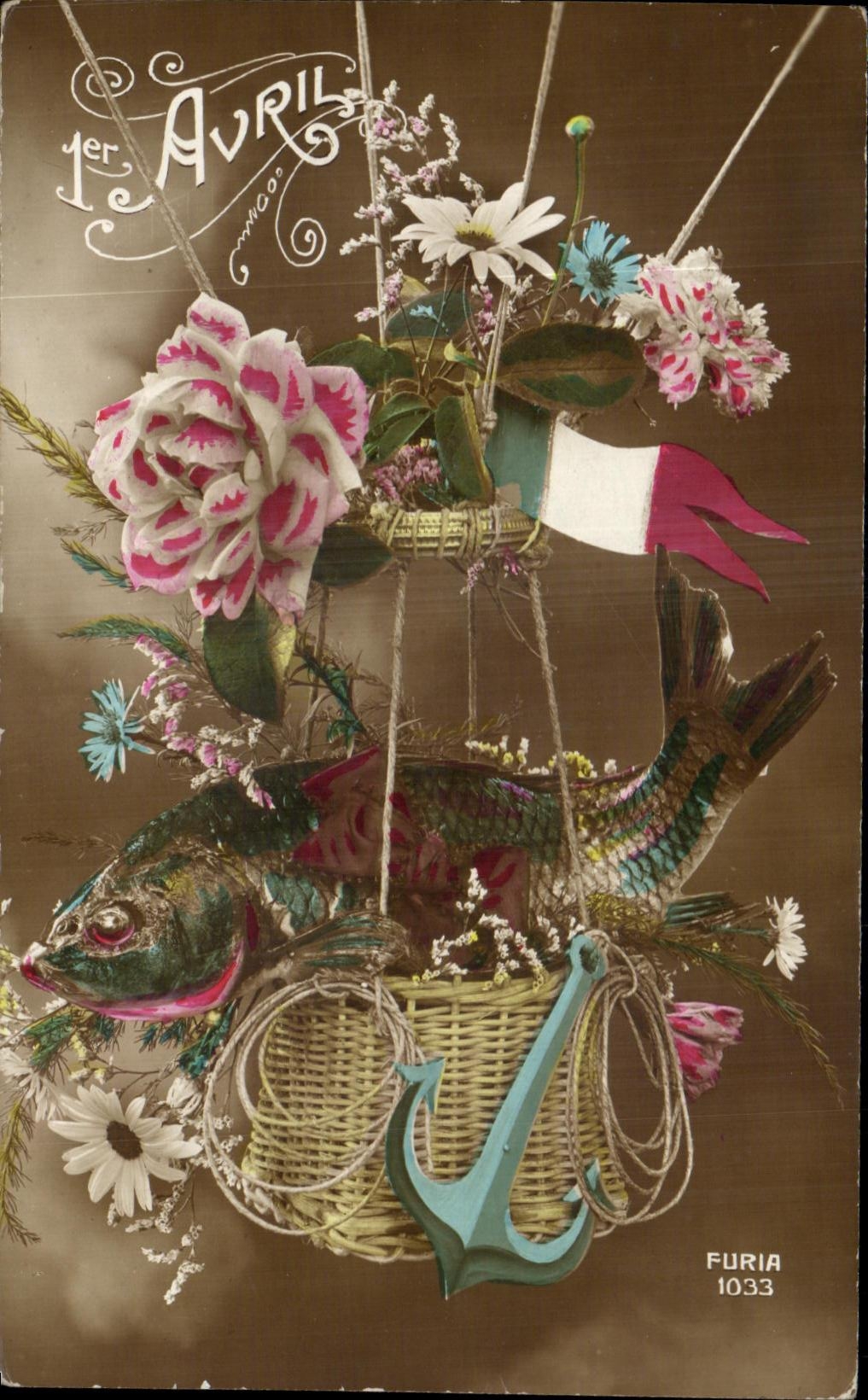 CPA Fantaisie Poisson Ballon dirigeable Paques