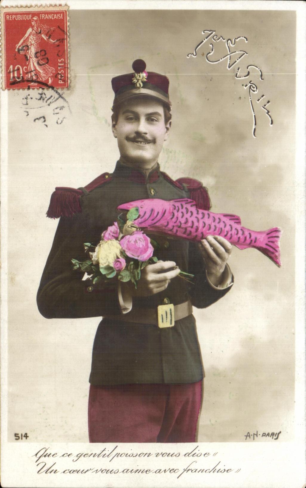 CPA Fantaisie Homme Militaria 1er avril Paques