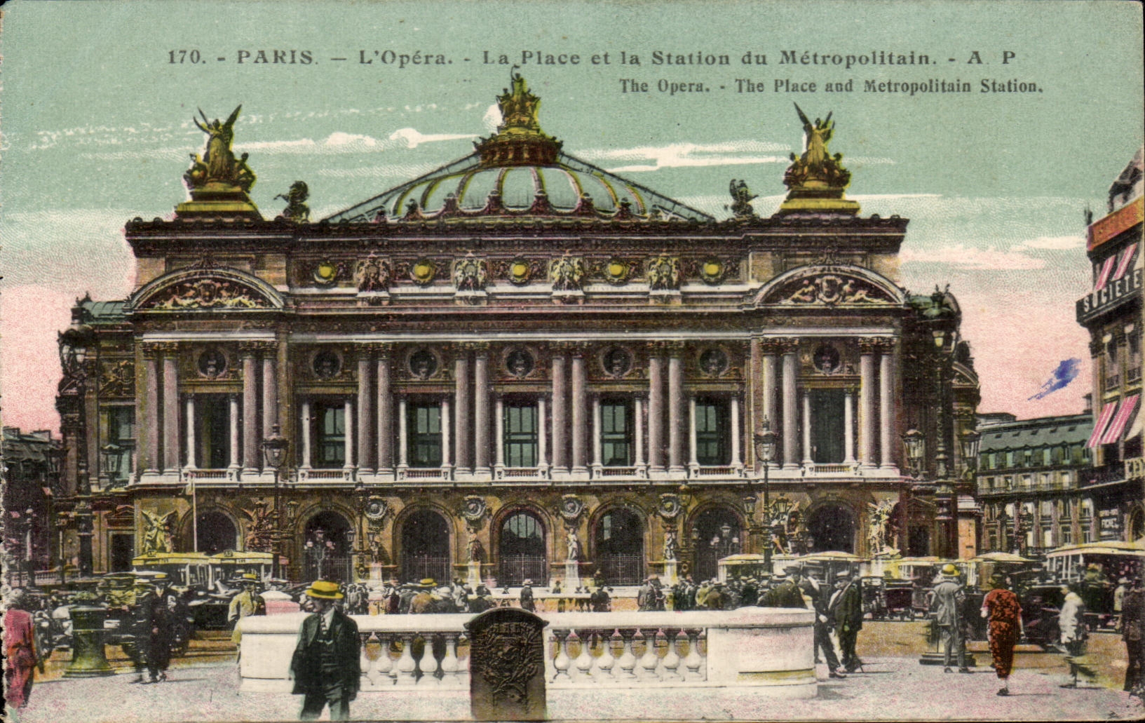 CPA Paris L'opera Le Place et la Station du Metropolitain Metro