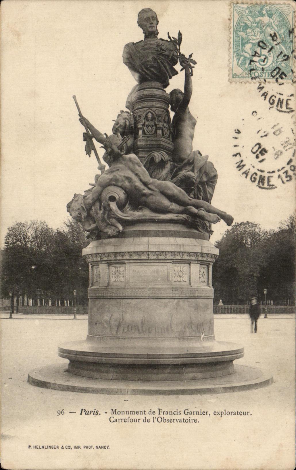 CPA Paris Monument de Francis Garnier explorateur Carrefour de l'observatoire 
