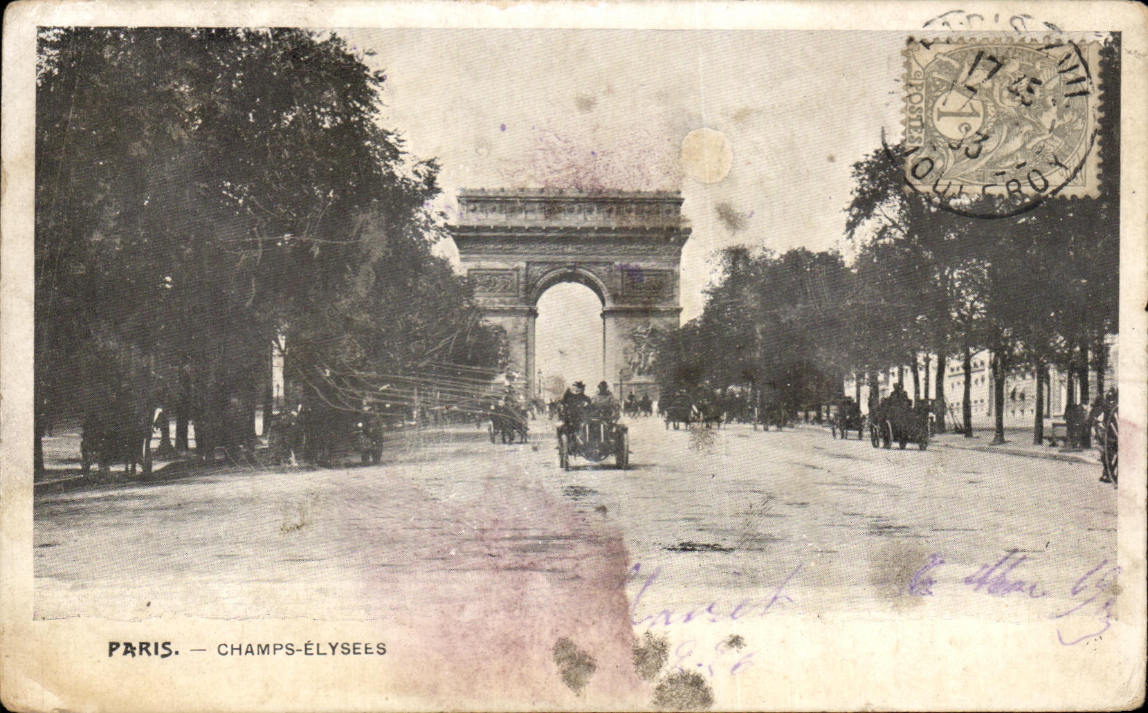 CPA Paris Elysees coloca Arc De Triomphe