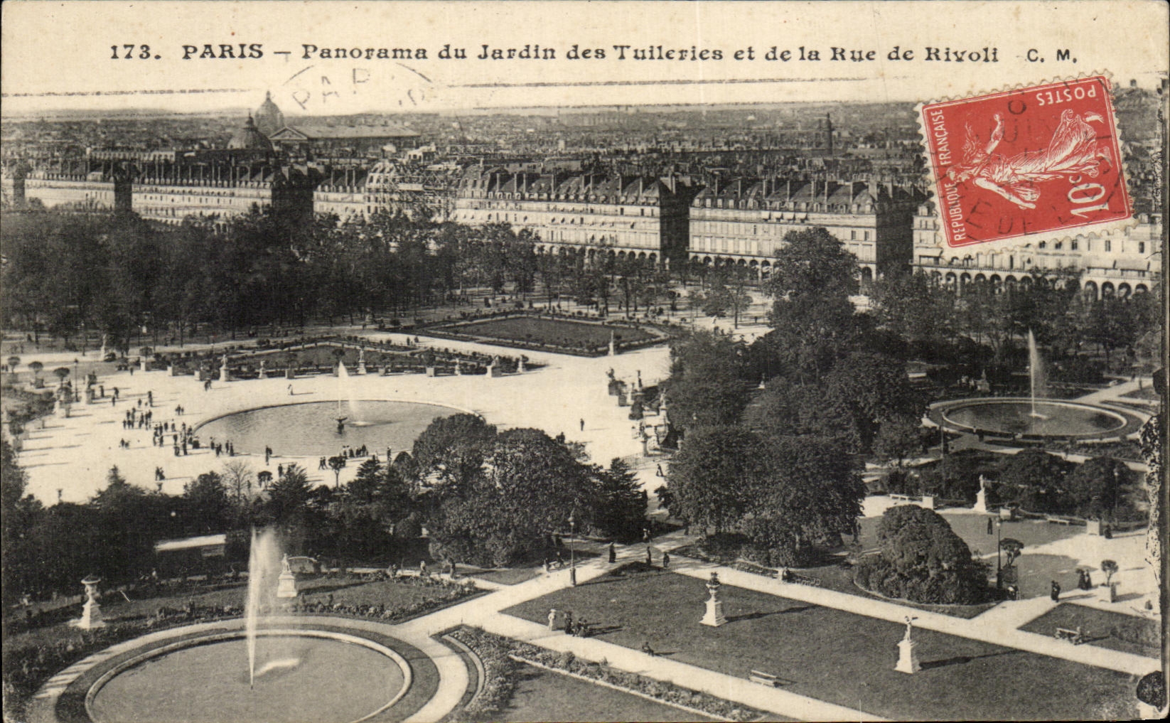 Panorama de CPA Paris del jardin de Tileries And el Louvre de Street De Rivoli