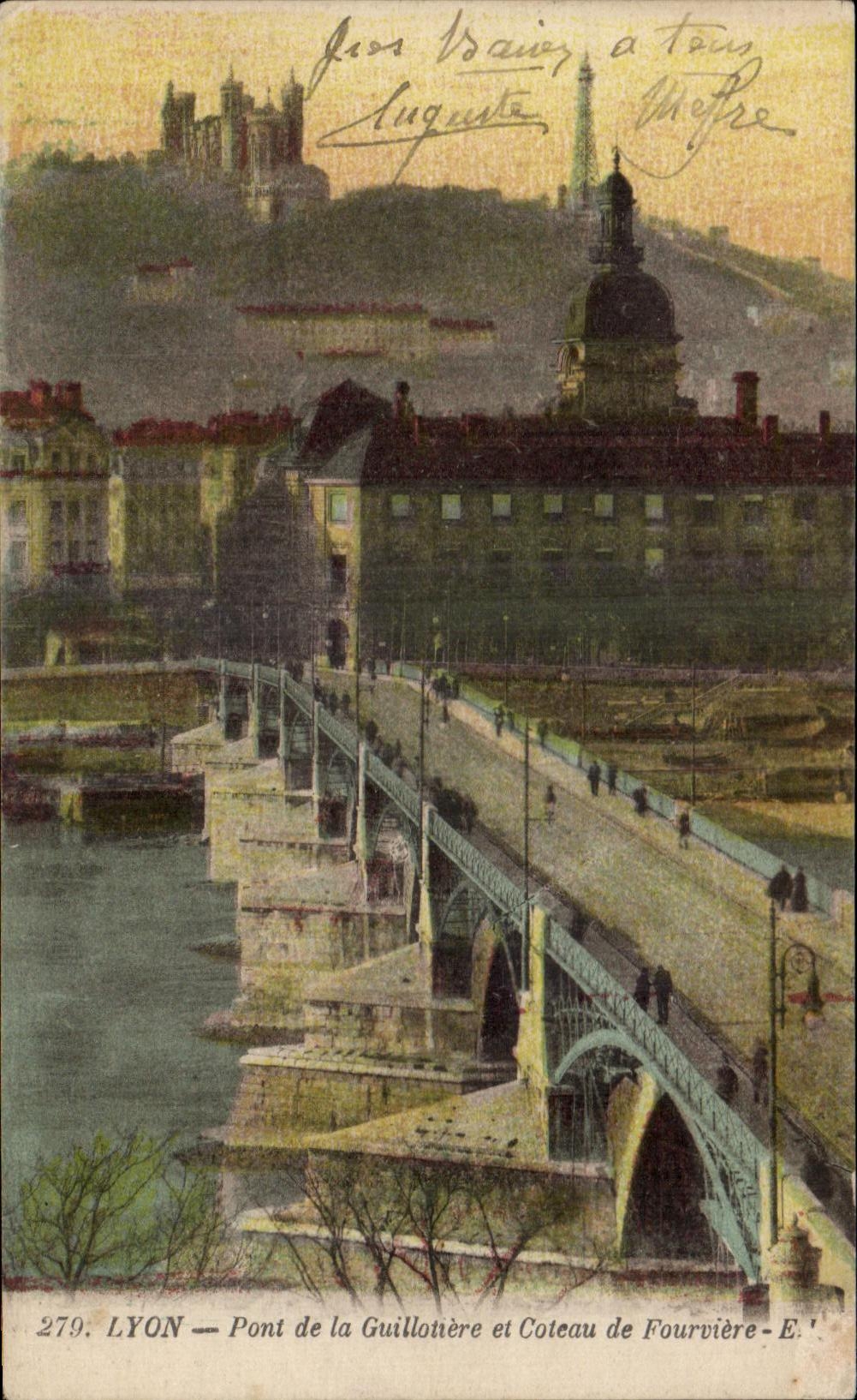 CPA Lyon Bridge of Guillotiere and Coteau of Fourviere