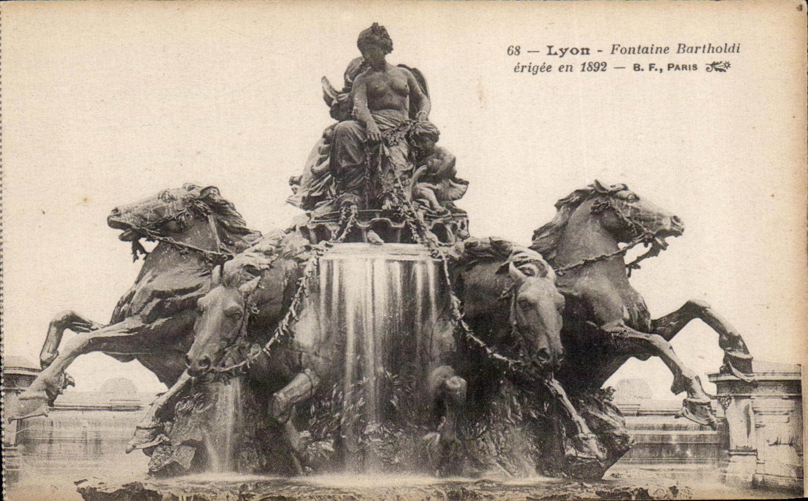 CPA Lyon Fountain Bartholdi erigee in 1892 Horses Horse