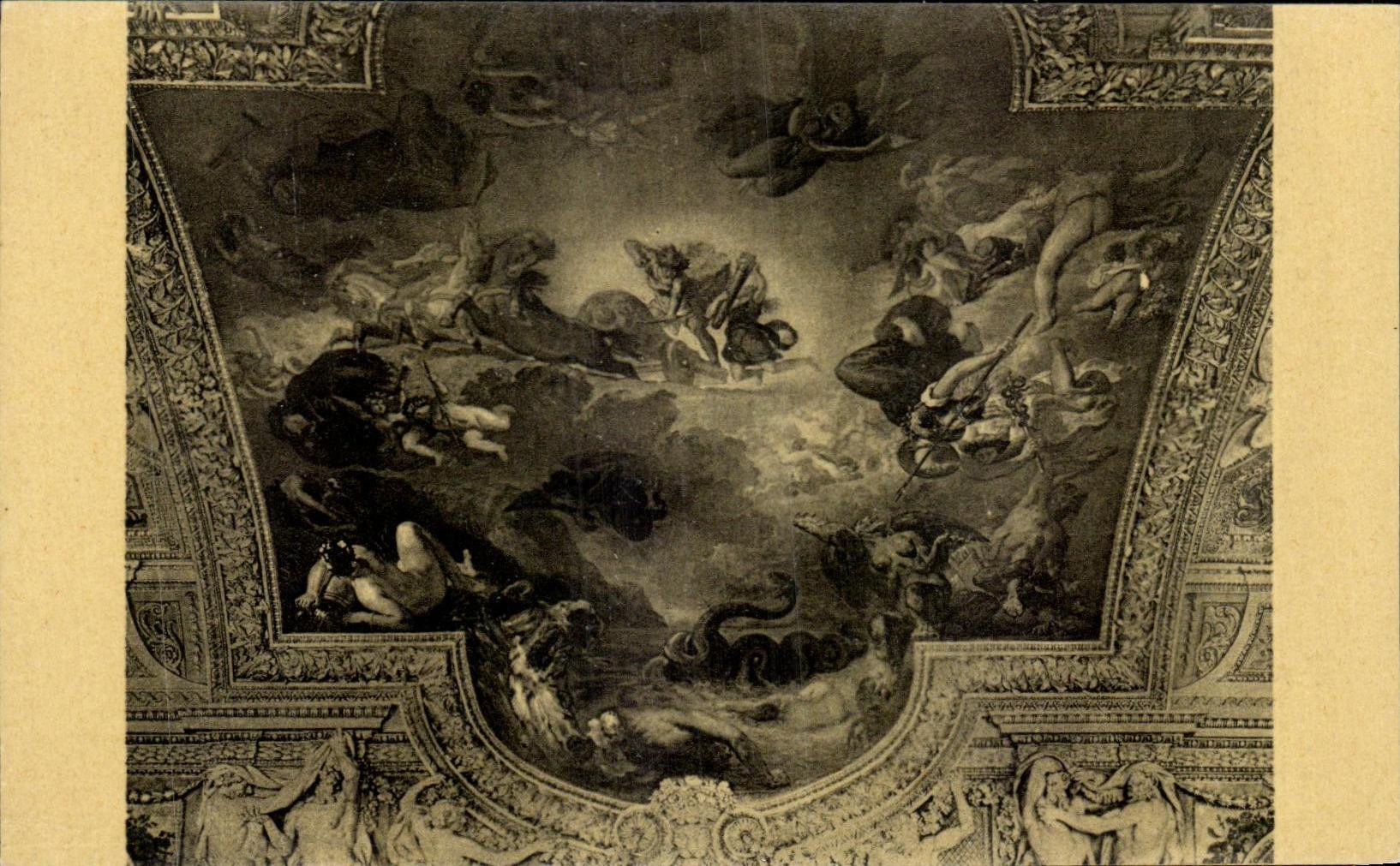 CPA Delacroix Apolo victorioso del paladar de Paris del piton de la serpiente del techo del Louvre de la galeria de Apolo