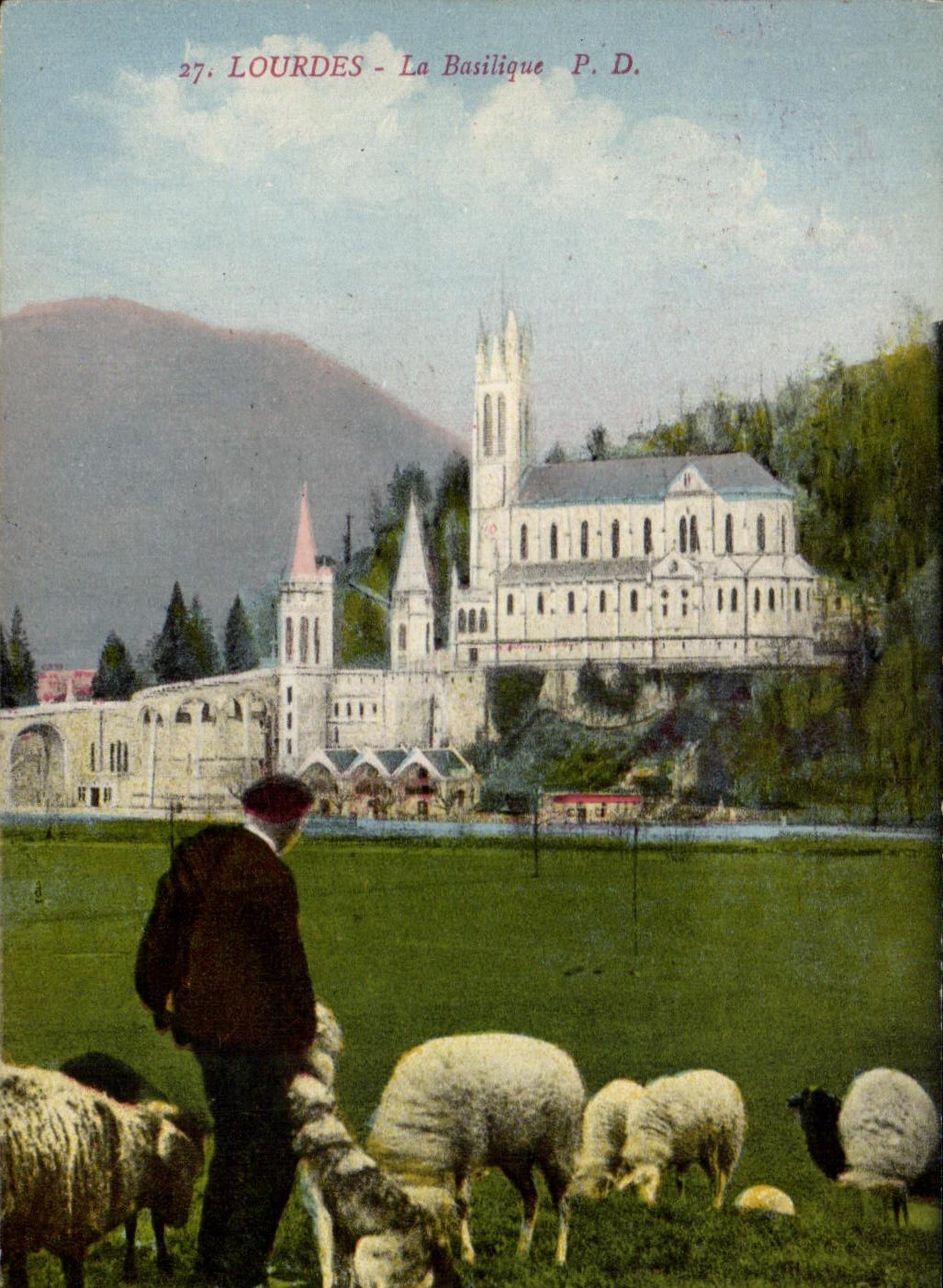 CPA Lourdes La Basilique Berger Moutons et chien