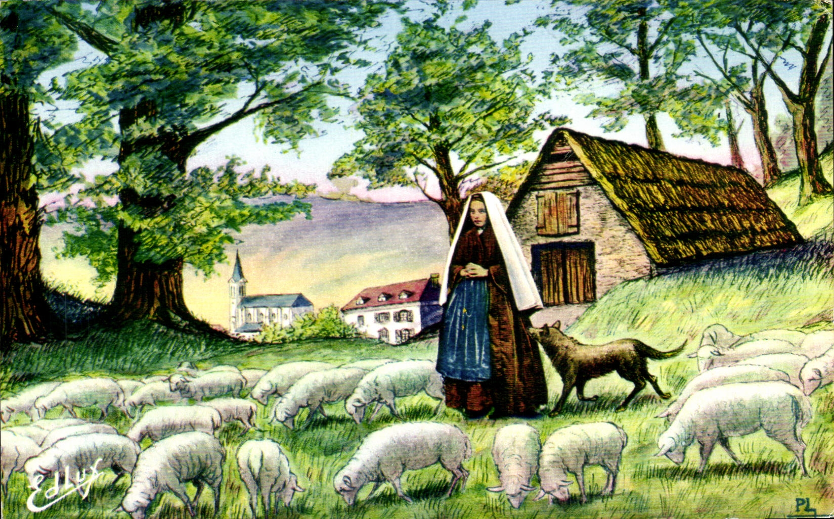 CPSM Lourdes Bernadette Bartres Gardant les Moutons 