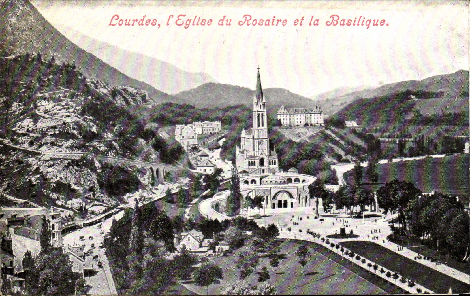 CPA Lourdes L'Eglise du Rosaire et la Basilique