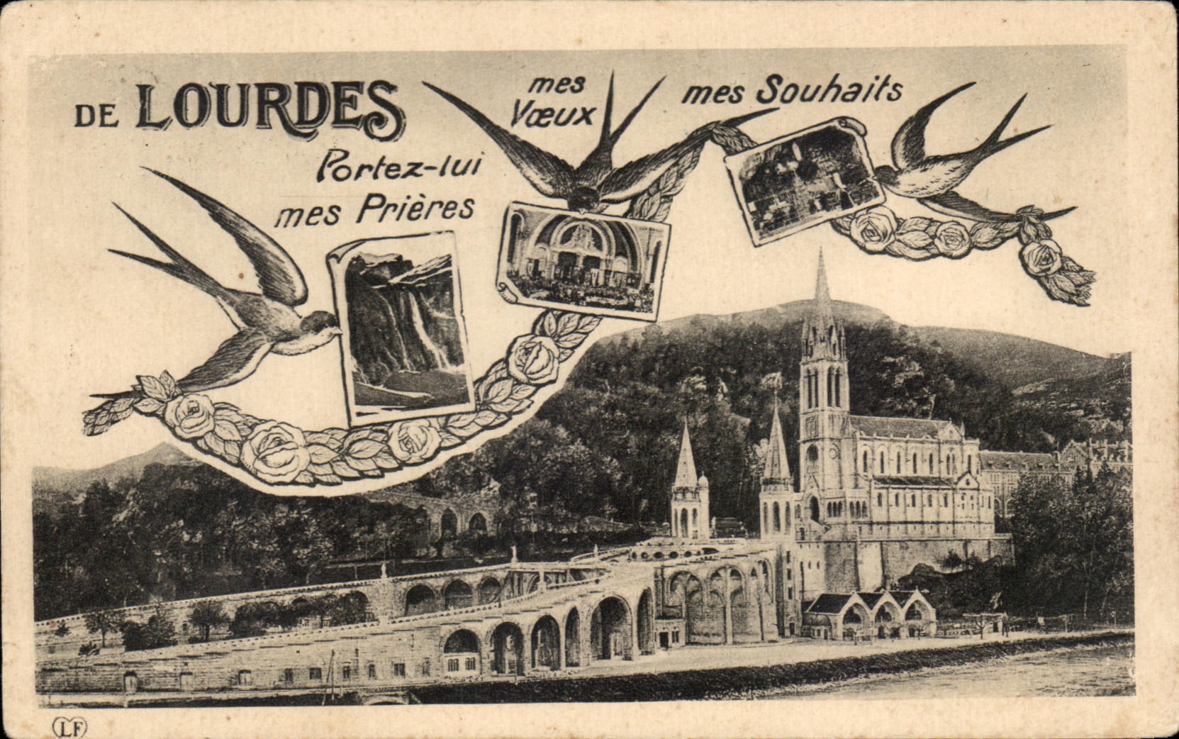 CPA De Lourdes Mes voeux mes Souhaits Hirondelles