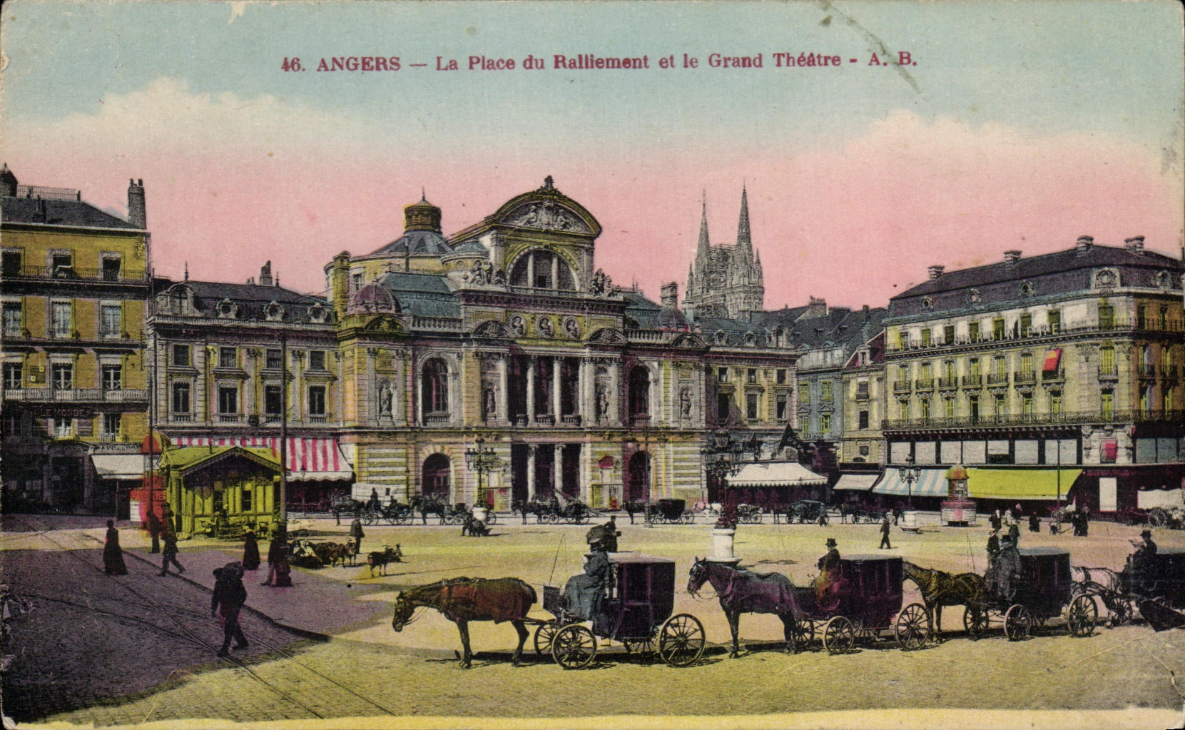 CPA Angers Place du ralliement et le grand theatre 