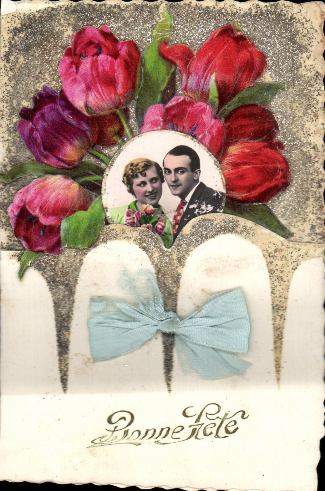 CPA Fantaisie Fleurs Couple Bonne fete