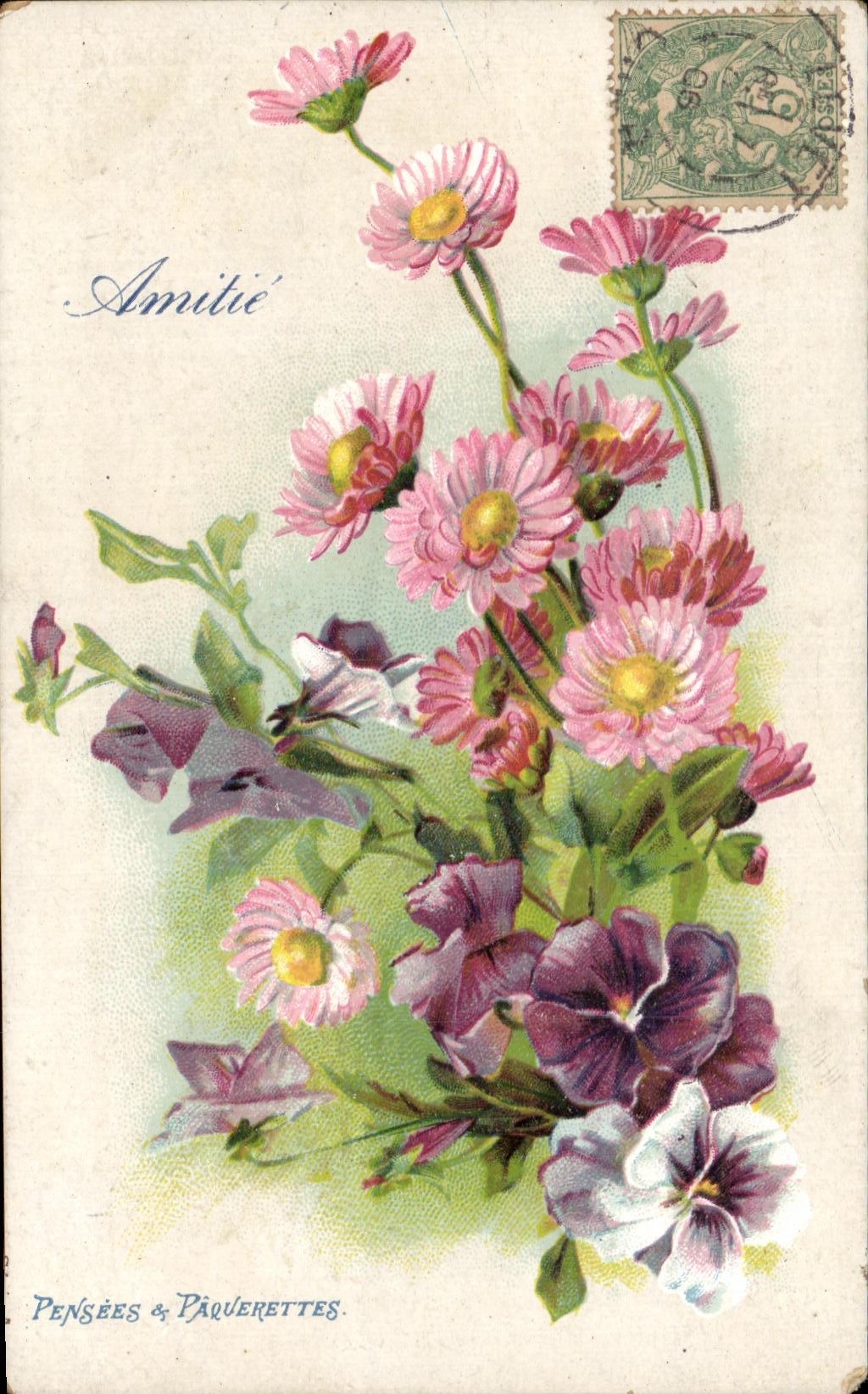 CPA Fantaisie Fleurs Pensees et paquerettes